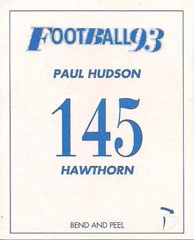 1993 Select AFL Stickers #145 Paul Hudson Back